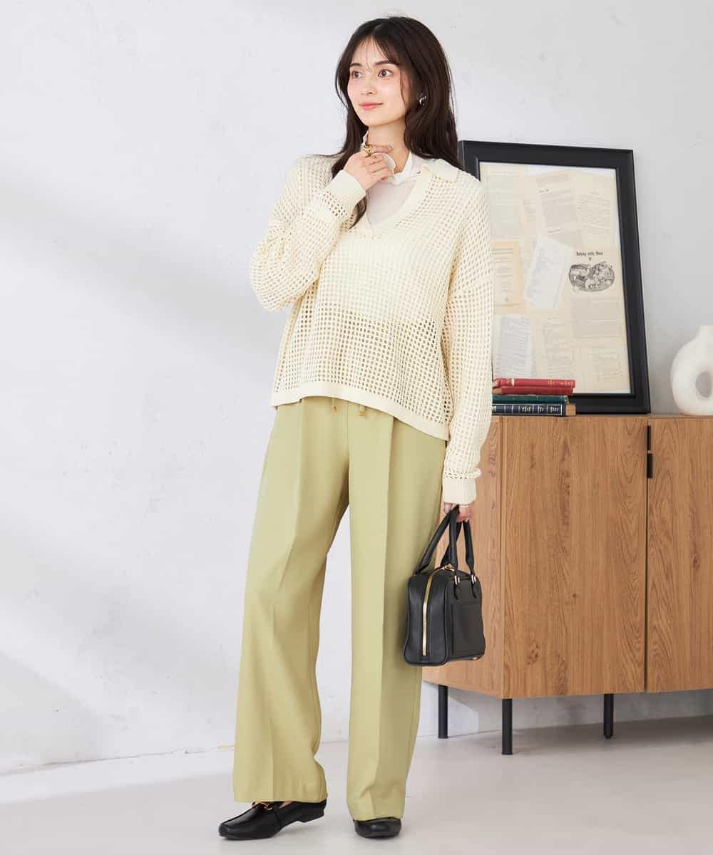 K6LFD71049 a.v.v(アー・ヴェ・ヴェ) 【WEB限定/支持率NO.1/イージーケア/ストレッチ】スッキリ見えウエストハトメワイドンツ ブラック