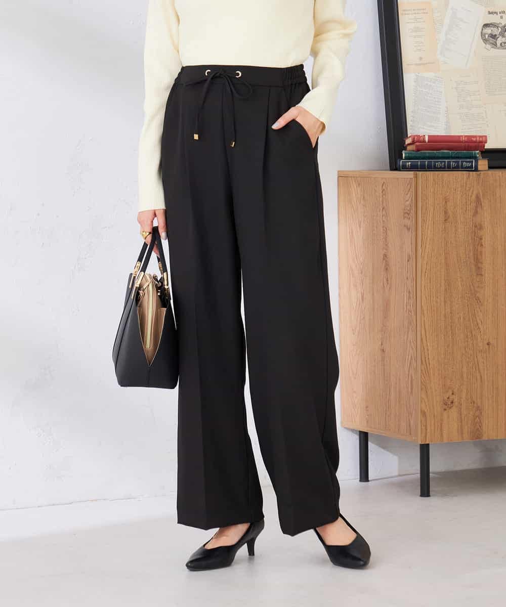 K6LFD71049 a.v.v(アー・ヴェ・ヴェ) 【WEB限定/支持率NO.1/イージーケア/ストレッチ】スッキリ見えウエストハトメワイドンツ ブラック