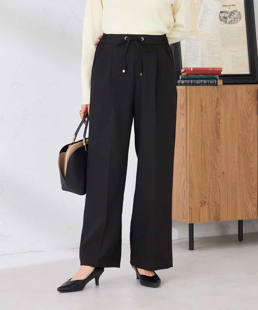 K6LFD71049 a.v.v(アー・ヴェ・ヴェ) 【WEB限定/支持率NO.1/イージーケア/ストレッチ】スッキリ見えウエストハトメワイドンツ ブラック