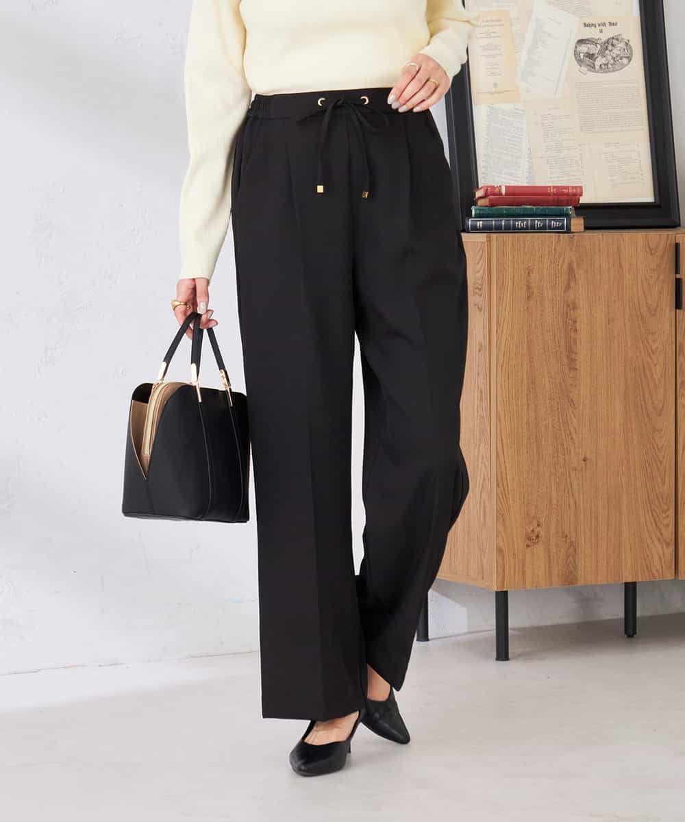 K6LFD71049 a.v.v(アー・ヴェ・ヴェ) 【WEB限定/支持率NO.1/イージーケア/ストレッチ】スッキリ見えウエストハトメワイドンツ ブラック