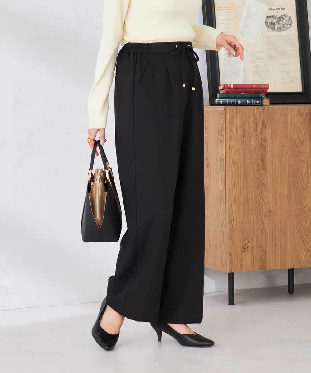 K6LFD71049 a.v.v(アー・ヴェ・ヴェ) 【WEB限定/支持率NO.1/イージーケア/ストレッチ】スッキリ見えウエストハトメワイドンツ ブラック