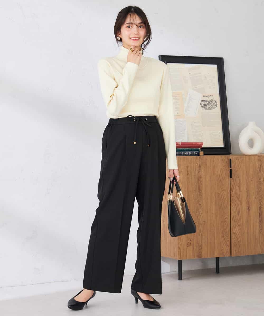 K6LFD71049 a.v.v(アー・ヴェ・ヴェ) 【WEB限定/支持率NO.1/イージーケア/ストレッチ】スッキリ見えウエストハトメワイドンツ ブラック