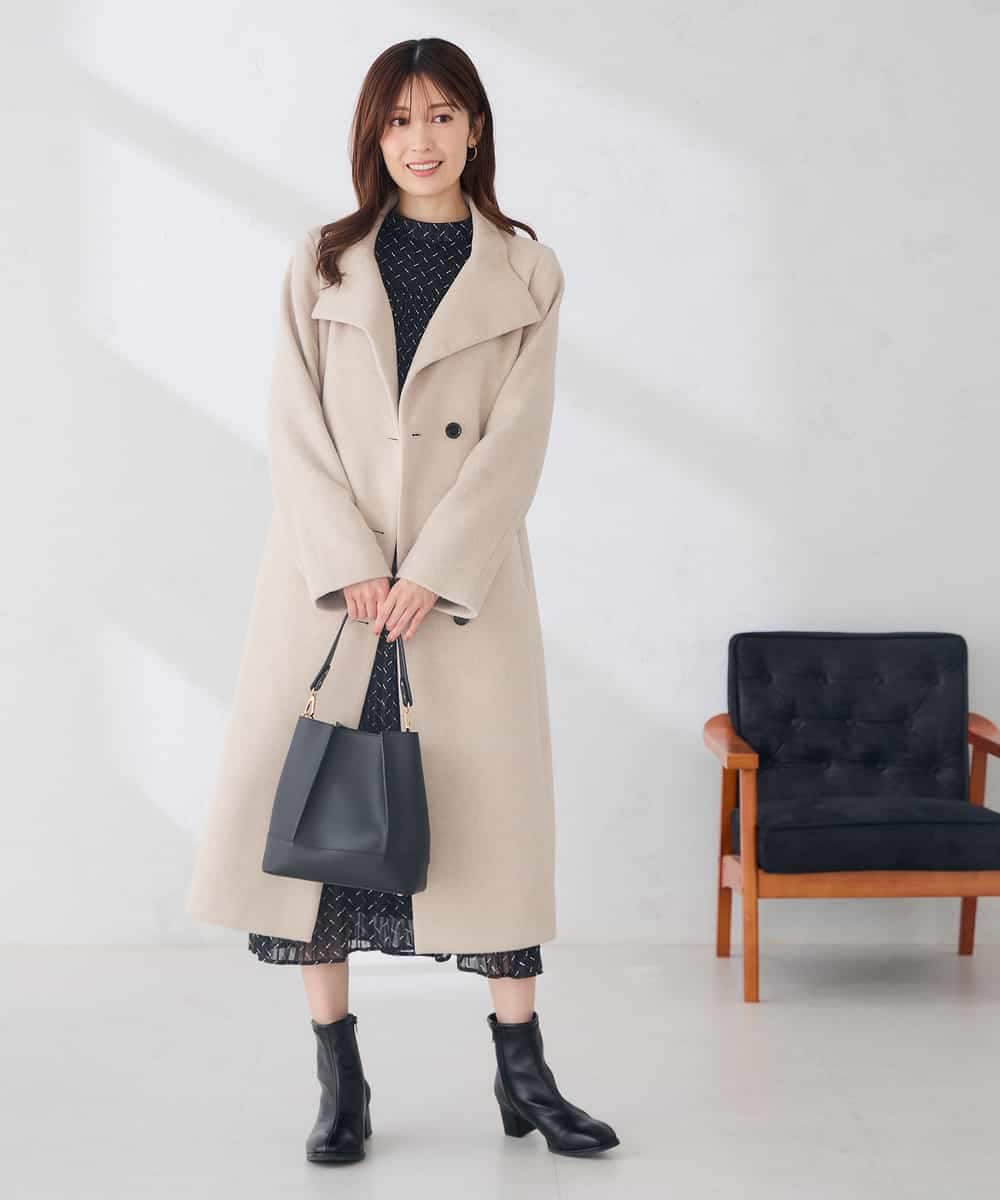 K6UAG03189 a.v.v(アー・ヴェ・ヴェ) 【WEB限定】2WAY 折り返し ラペル ロング コート ベージュ