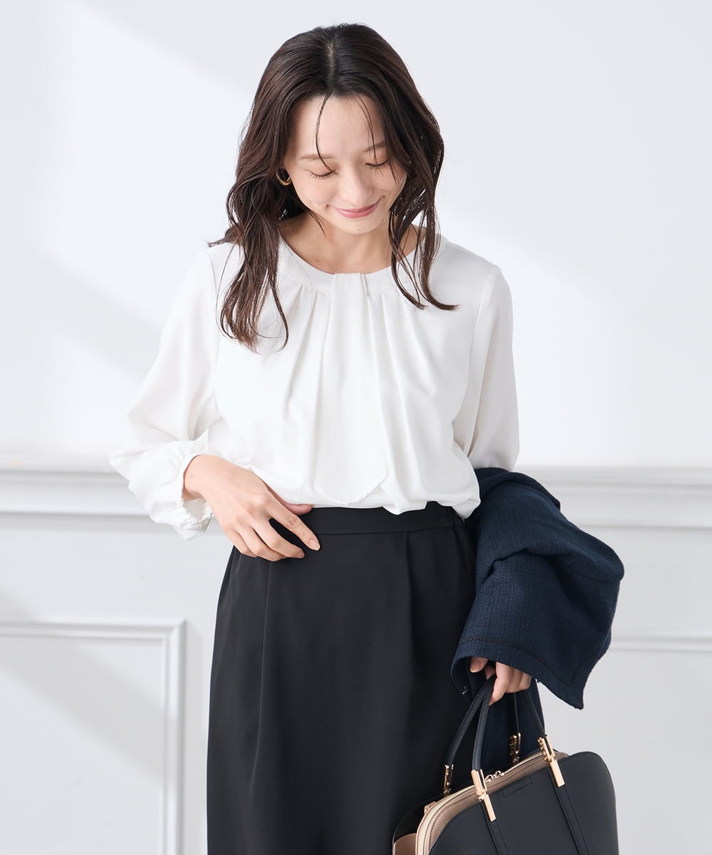 KABCD01059 a.v.v Elmi(アー・ヴェ・ヴェ) 【低身長サイズ】【洗える/ストレッチ】ボウタイメタルチャームブラウス ライトブルー