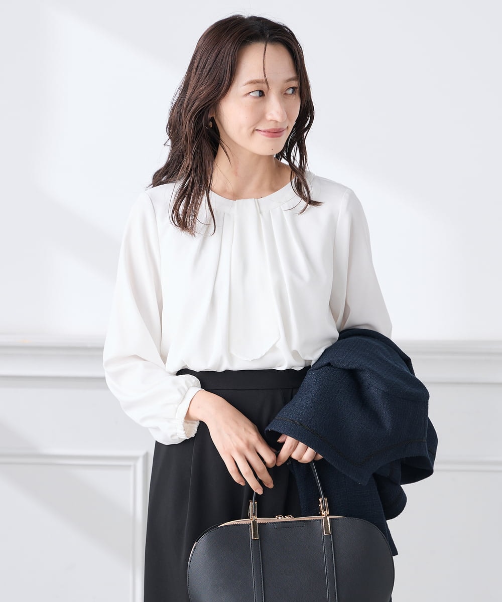 KABCD01059 a.v.v Elmi(アー・ヴェ・ヴェ) 【低身長サイズ】【洗える/ストレッチ】ボウタイメタルチャームブラウス ライトブルー