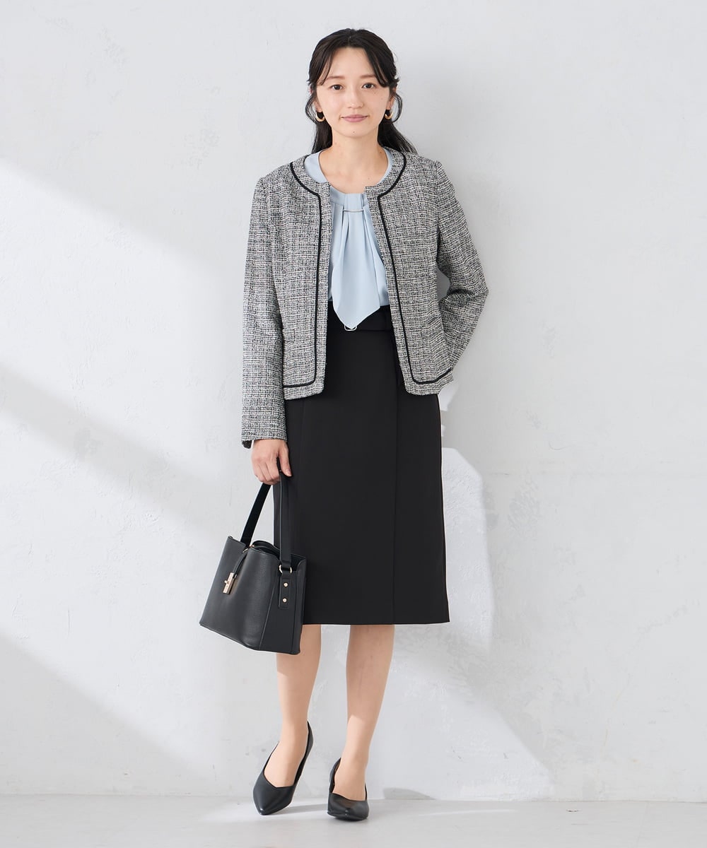 KABCD01059 a.v.v Elmi(アー・ヴェ・ヴェ) 【低身長サイズ】【洗える/ストレッチ】ボウタイメタルチャームブラウス ライトブルー