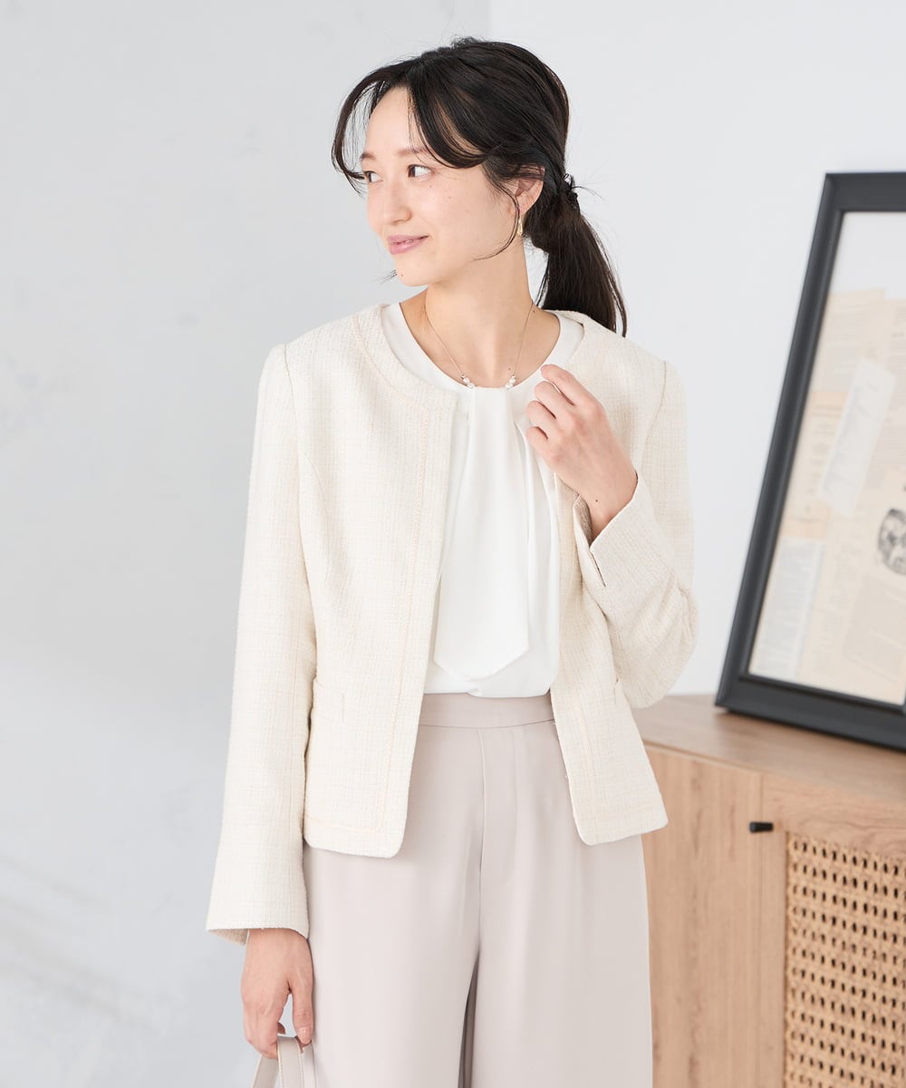 KABCD01059 a.v.v Elmi(アー・ヴェ・ヴェ) 【低身長サイズ】【洗える/ストレッチ】ボウタイメタルチャームブラウス ライトブルー