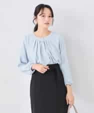 KABCD01059 a.v.v Elmi(アー・ヴェ・ヴェ) 【低身長サイズ】【洗える/ストレッチ】ボウタイメタルチャームブラウス ライトブルー