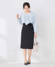 KABCD01059 a.v.v Elmi(アー・ヴェ・ヴェ) 【低身長サイズ】【洗える/ストレッチ】ボウタイメタルチャームブラウス ライトブルー