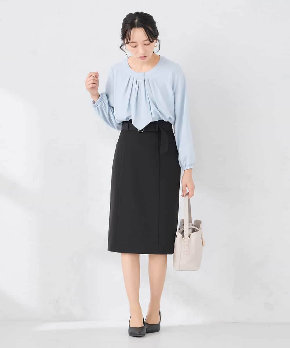 KABCD01059 a.v.v Elmi(アー・ヴェ・ヴェ) 【低身長サイズ】【洗える/ストレッチ】ボウタイメタルチャームブラウス ライトブルー