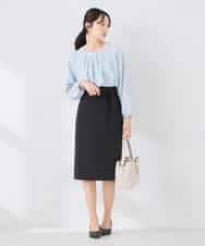 KABCD01059 a.v.v Elmi(アー・ヴェ・ヴェ) 【低身長サイズ】【洗える/ストレッチ】ボウタイメタルチャームブラウス ライトブルー