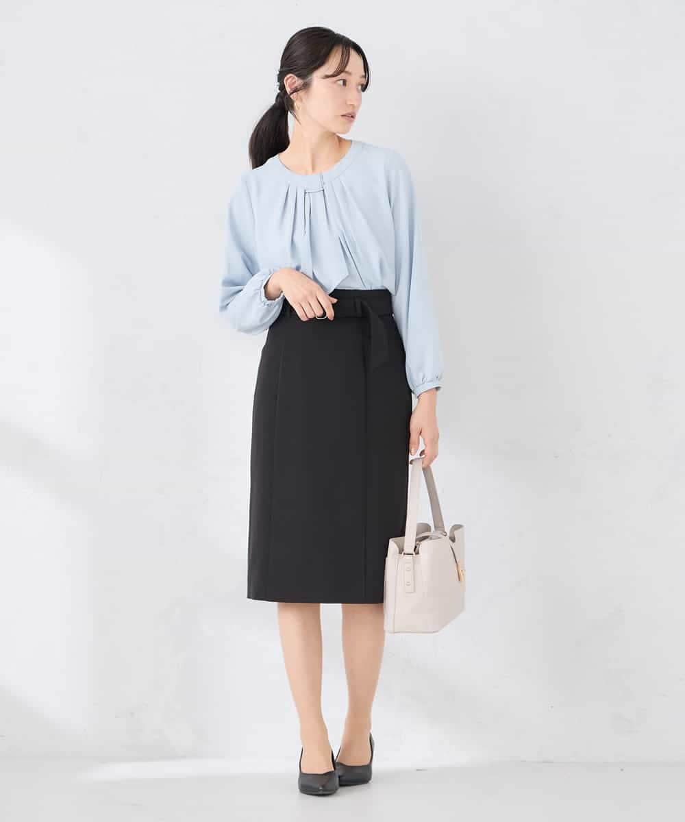 KABCD01059 a.v.v Elmi(アー・ヴェ・ヴェ) 【低身長サイズ】【洗える/ストレッチ】ボウタイメタルチャームブラウス ライトブルー