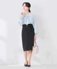 KABCD01059 a.v.v Elmi(アー・ヴェ・ヴェ) 【低身長サイズ】【洗える/ストレッチ】ボウタイメタルチャームブラウス ライトブルー