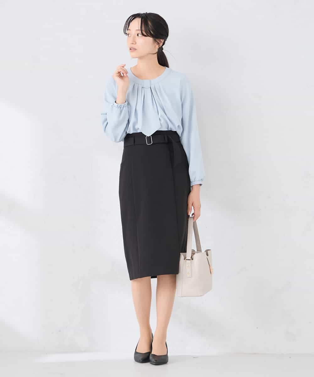 KABCD01059 a.v.v Elmi(アー・ヴェ・ヴェ) 【低身長サイズ】【洗える/ストレッチ】ボウタイメタルチャームブラウス ライトブルー