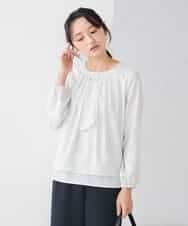 KABCD01059 a.v.v Elmi(アー・ヴェ・ヴェ) 【低身長サイズ】【洗える/ストレッチ】ボウタイメタルチャームブラウス ライトブルー