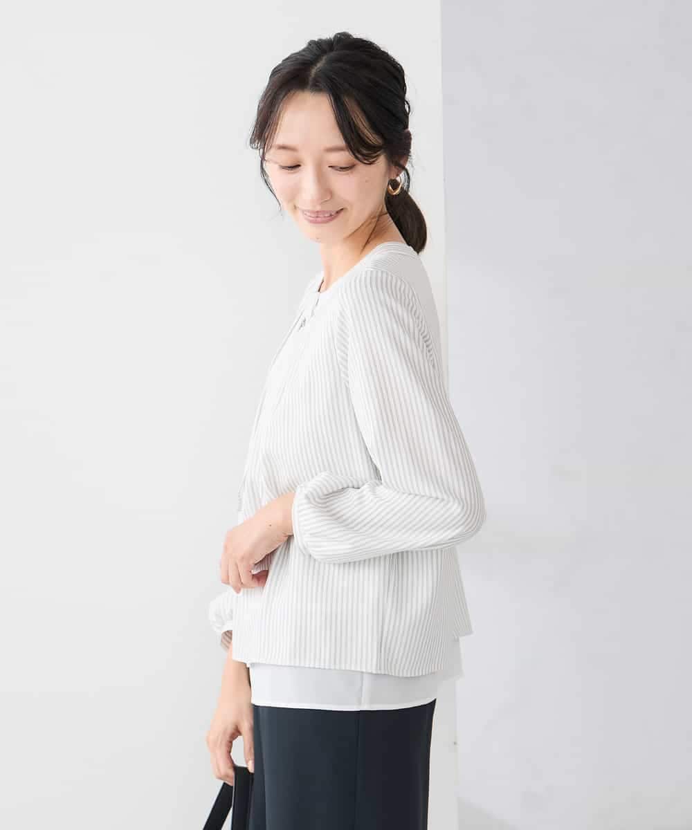 KABCD01059 a.v.v Elmi(アー・ヴェ・ヴェ) 【低身長サイズ】【洗える/ストレッチ】ボウタイメタルチャームブラウス ライトブルー