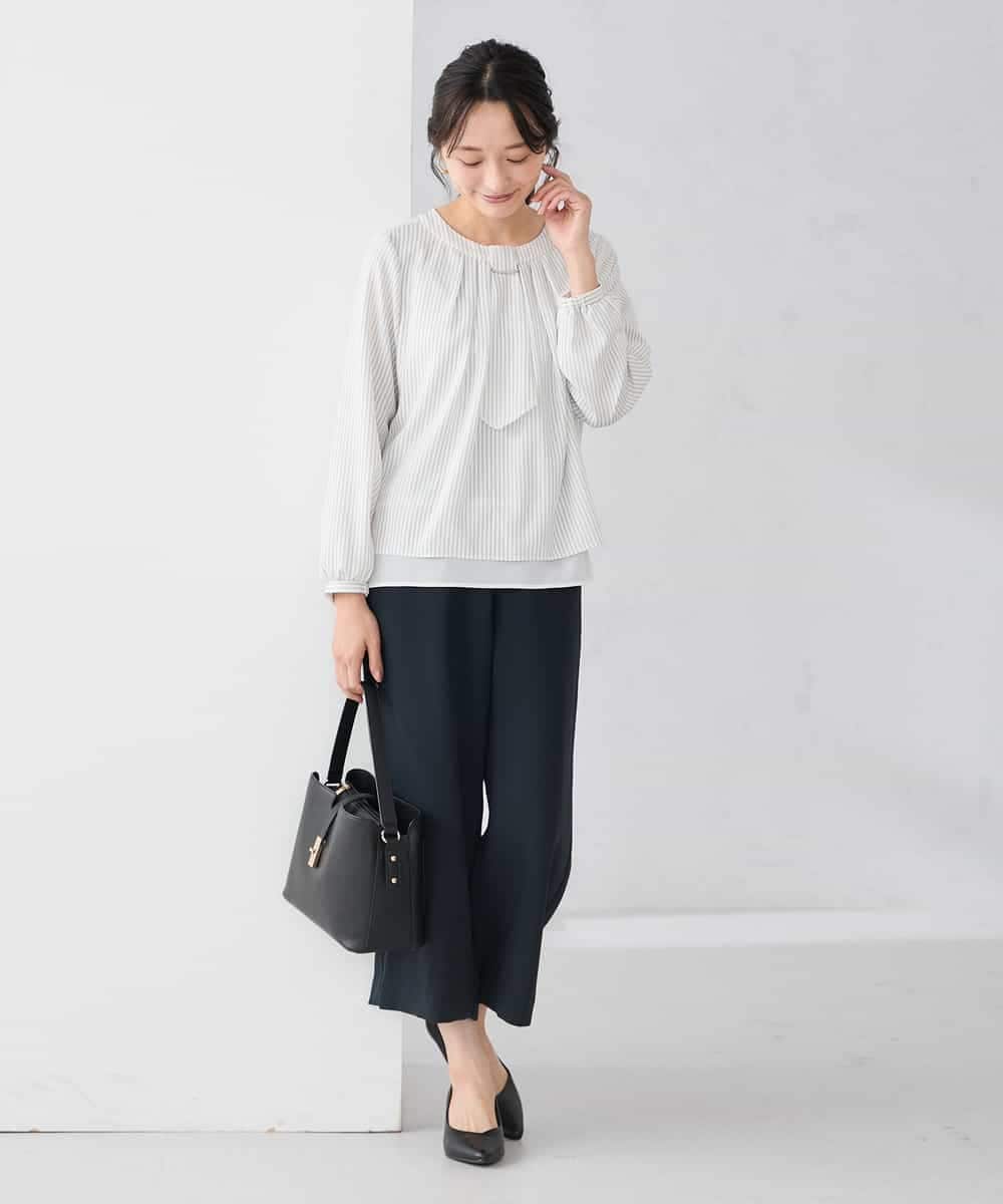 KABCD01059 a.v.v Elmi(アー・ヴェ・ヴェ) 【低身長サイズ】【洗える/ストレッチ】ボウタイメタルチャームブラウス ライトブルー