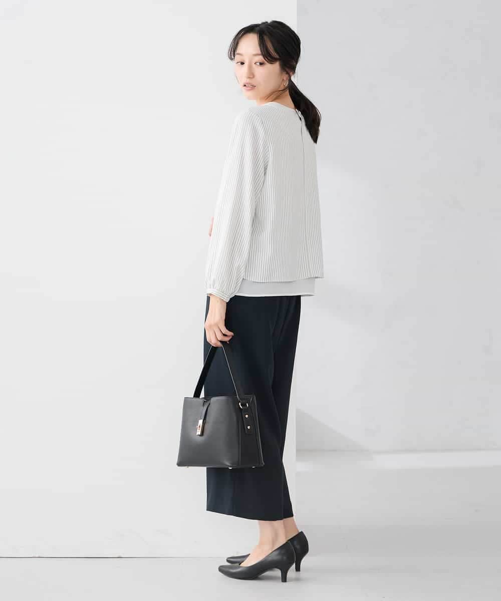 KABCD01059 a.v.v Elmi(アー・ヴェ・ヴェ) 【低身長サイズ】【洗える/ストレッチ】ボウタイメタルチャームブラウス ライトブルー