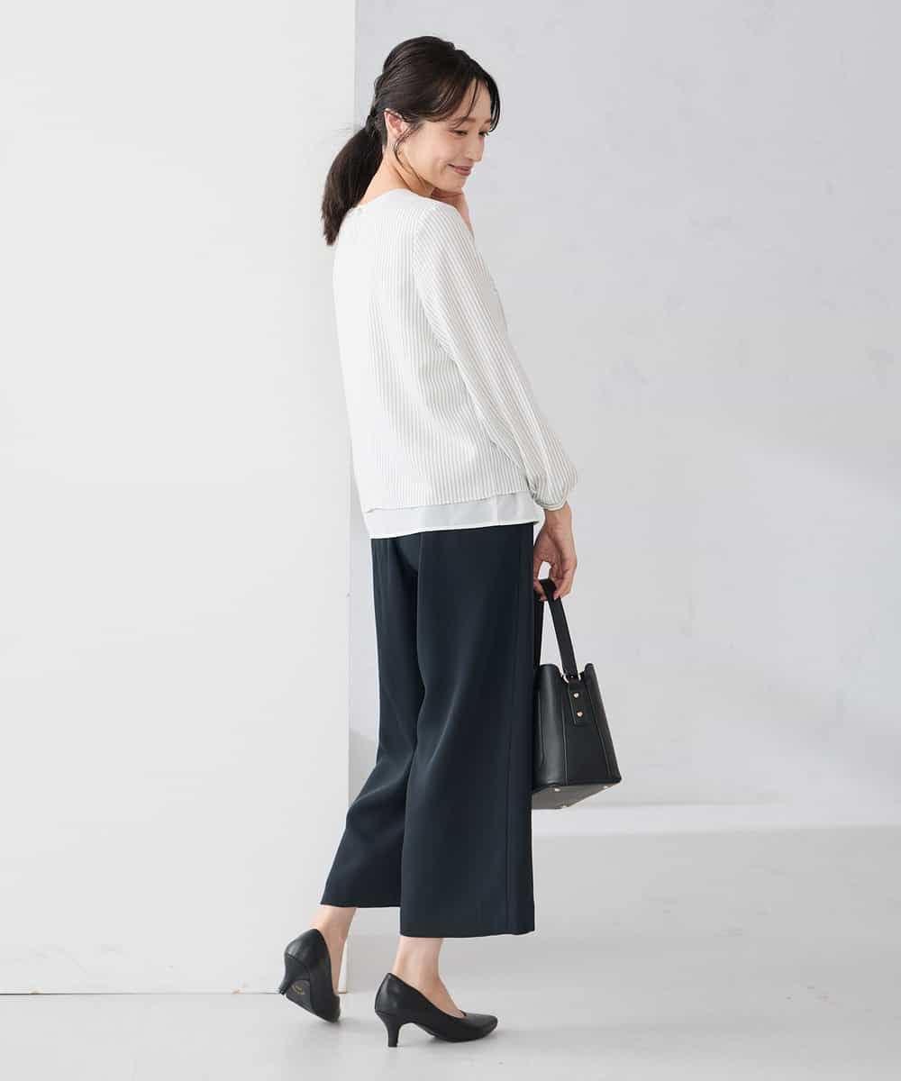 KABCD01059 a.v.v Elmi(アー・ヴェ・ヴェ) 【低身長サイズ】【洗える/ストレッチ】ボウタイメタルチャームブラウス ライトブルー