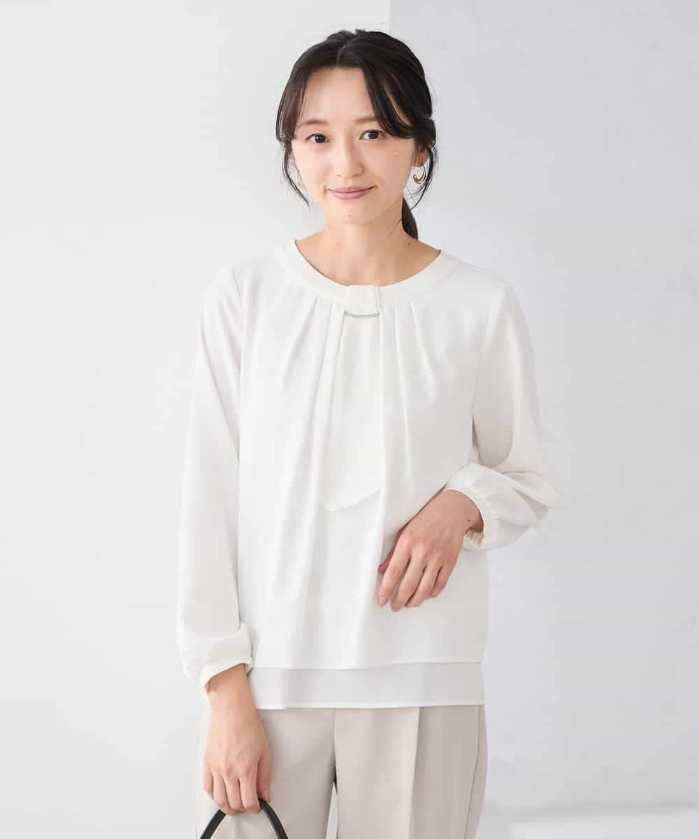 KABCD01059 a.v.v Elmi(アー・ヴェ・ヴェ) 【低身長サイズ】【洗える/ストレッチ】ボウタイメタルチャームブラウス ライトブルー