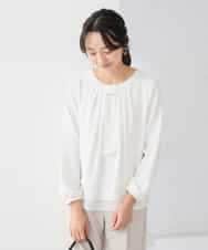 KABCD01059 a.v.v Elmi(アー・ヴェ・ヴェ) 【低身長サイズ】【洗える/ストレッチ】ボウタイメタルチャームブラウス ライトブルー