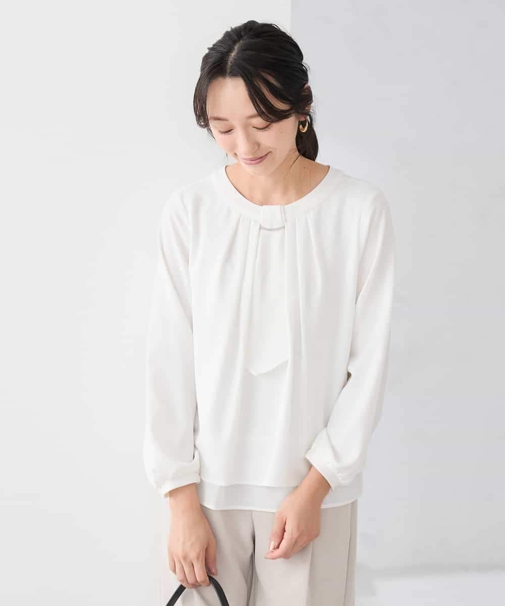 KABCD01059 a.v.v Elmi(アー・ヴェ・ヴェ) 【低身長サイズ】【洗える/ストレッチ】ボウタイメタルチャームブラウス ライトブルー