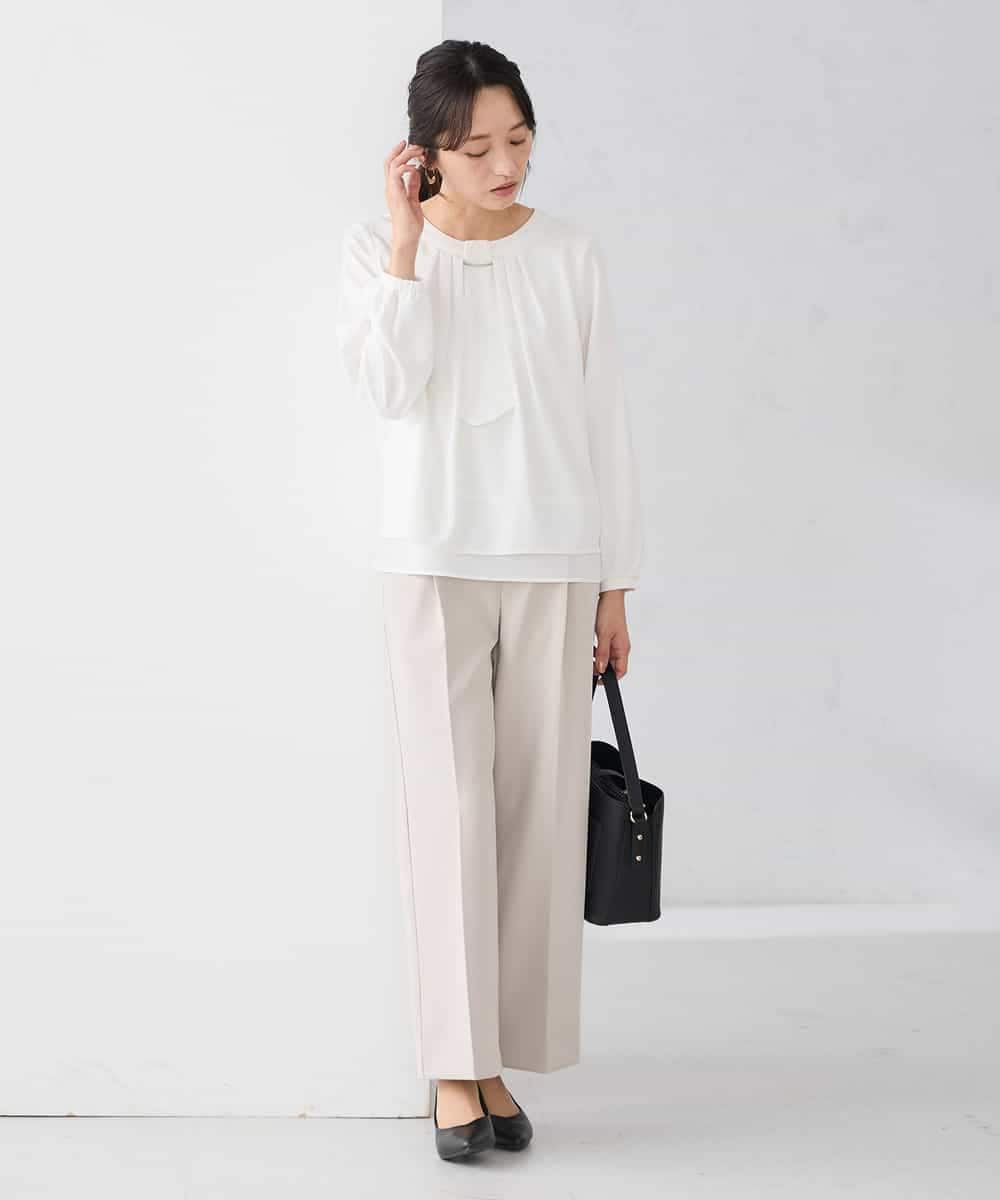 KABCD01059 a.v.v Elmi(アー・ヴェ・ヴェ) 【低身長サイズ】【洗える/ストレッチ】ボウタイメタルチャームブラウス ライトブルー