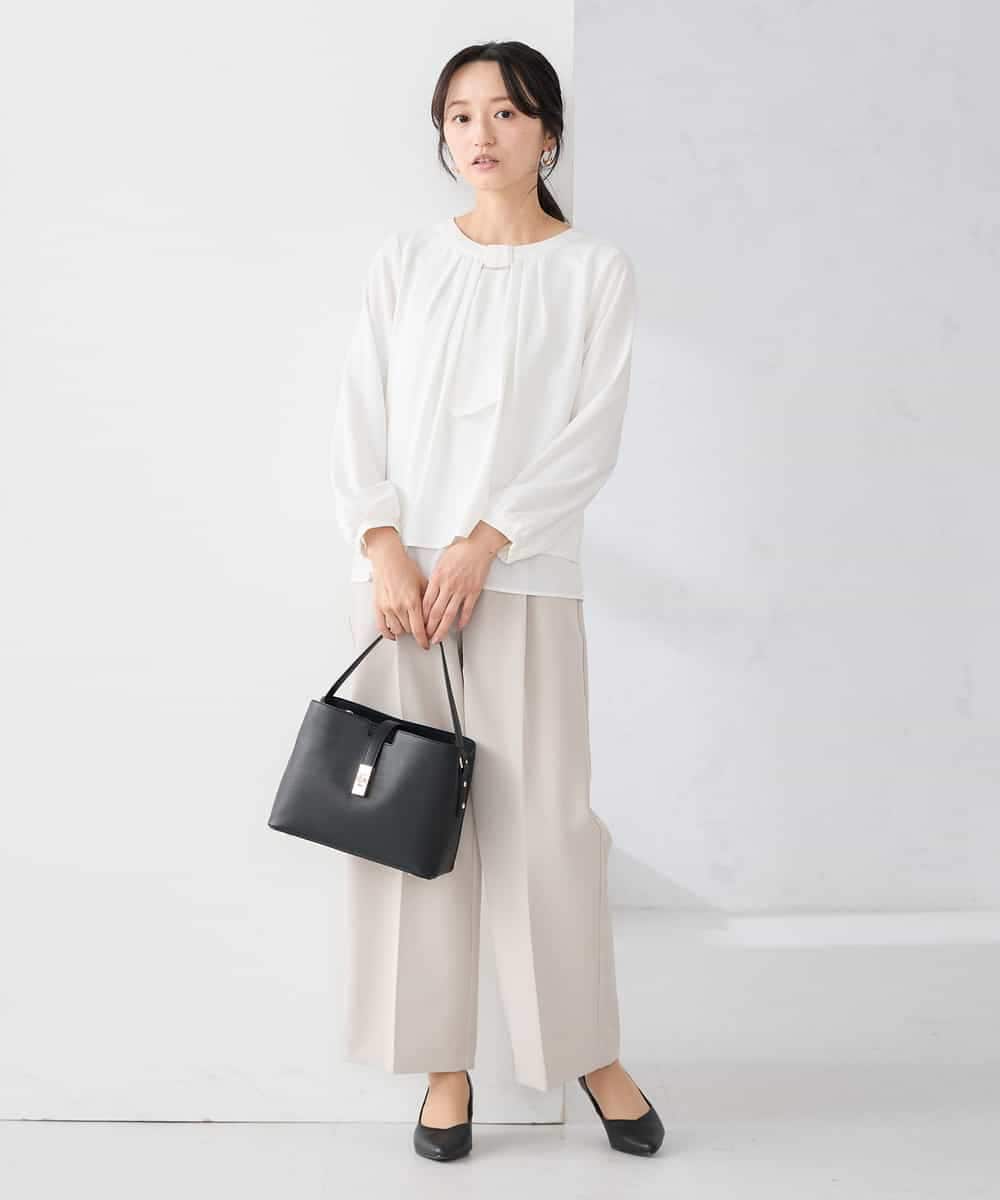 KABCD01059 a.v.v Elmi(アー・ヴェ・ヴェ) 【低身長サイズ】【洗える/ストレッチ】ボウタイメタルチャームブラウス ライトブルー