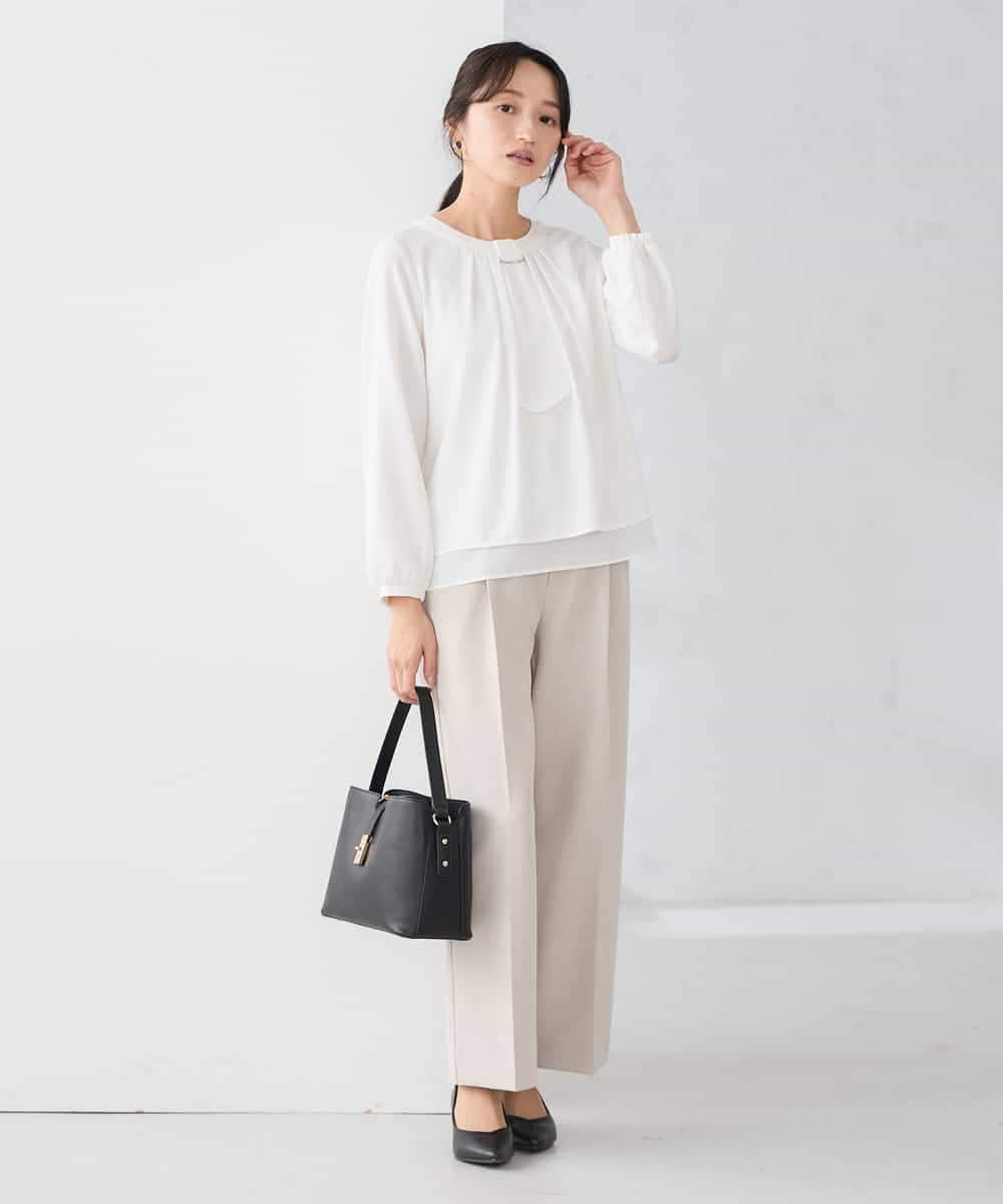 KABCD01059 a.v.v Elmi(アー・ヴェ・ヴェ) 【低身長サイズ】【洗える/ストレッチ】ボウタイメタルチャームブラウス ライトブルー