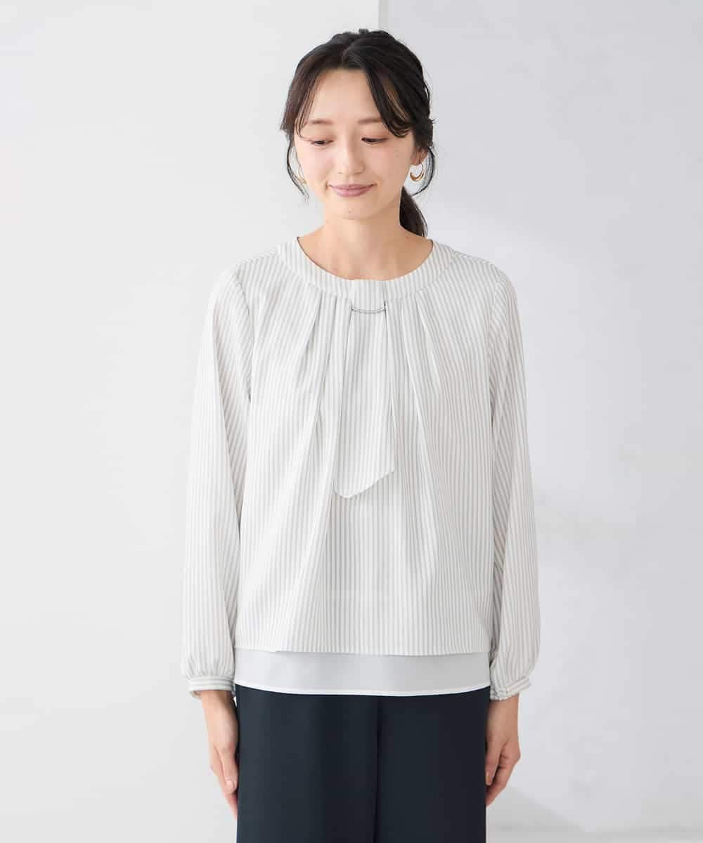 KABCD01059 a.v.v Elmi(アー・ヴェ・ヴェ) 【低身長サイズ】【洗える/ストレッチ】ボウタイメタルチャームブラウス ライトブルー