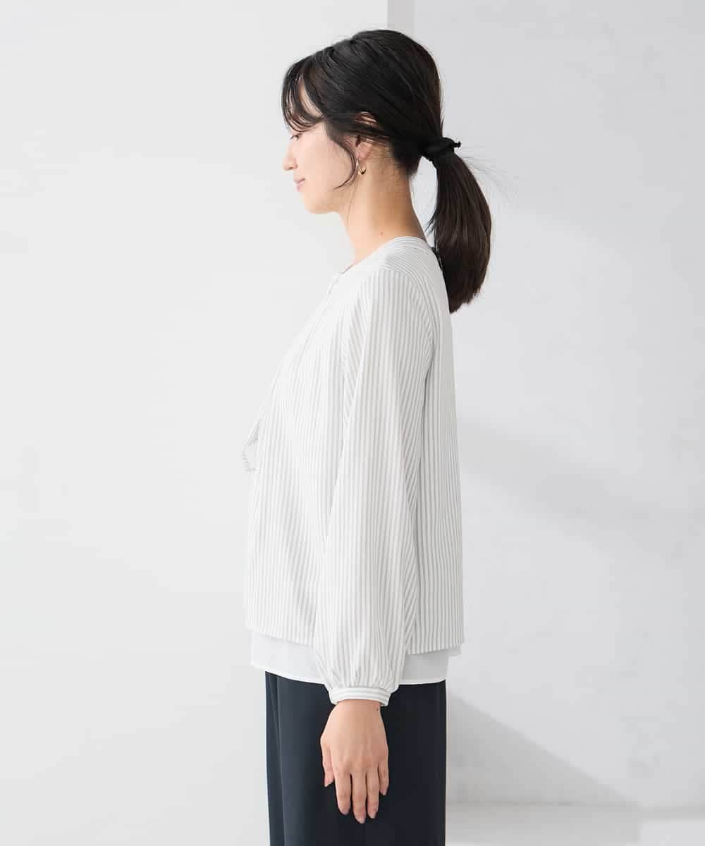 KABCD01059 a.v.v Elmi(アー・ヴェ・ヴェ) 【低身長サイズ】【洗える/ストレッチ】ボウタイメタルチャームブラウス ライトブルー