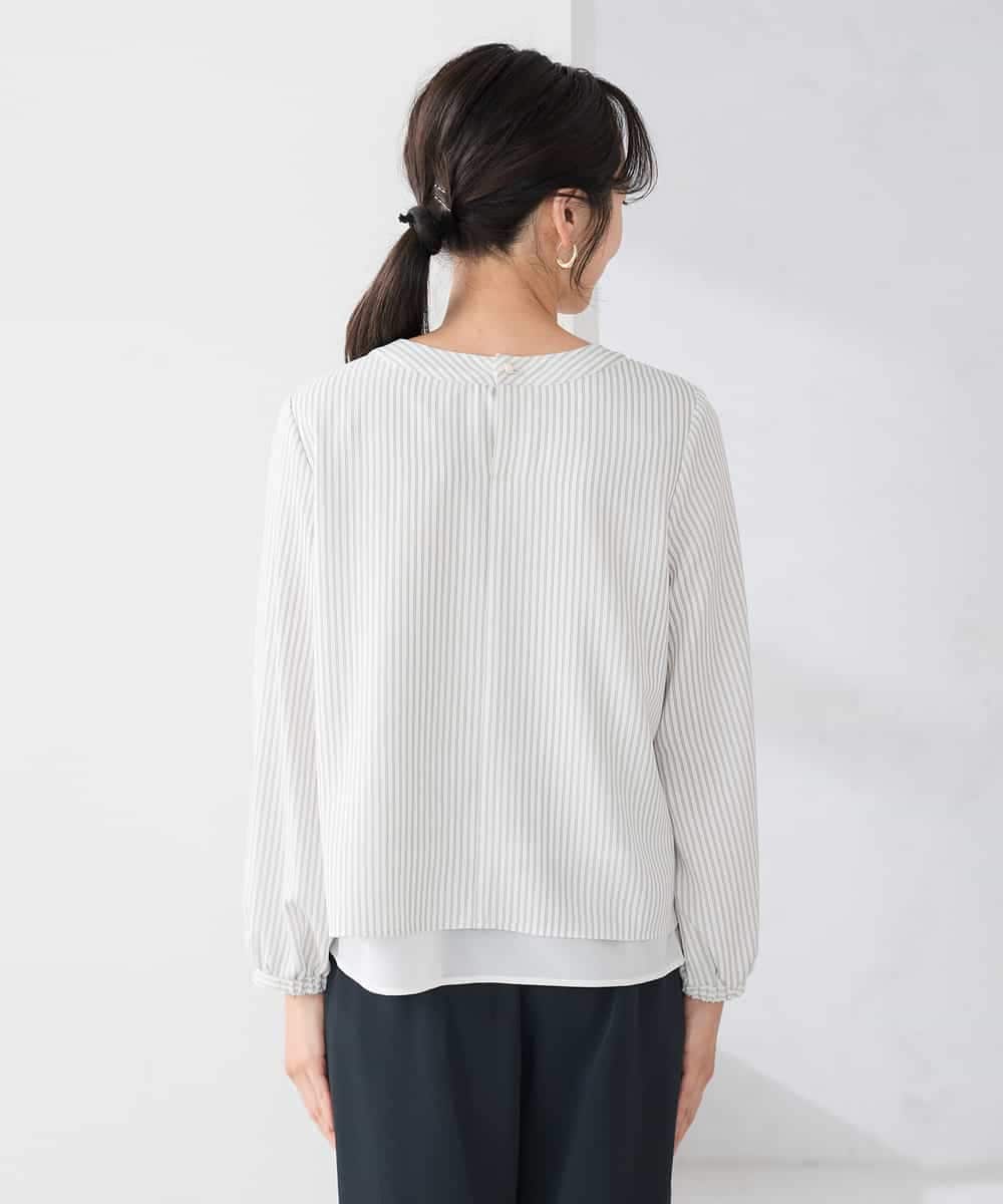 KABCD01059 a.v.v Elmi(アー・ヴェ・ヴェ) 【低身長サイズ】【洗える/ストレッチ】ボウタイメタルチャームブラウス ライトブルー