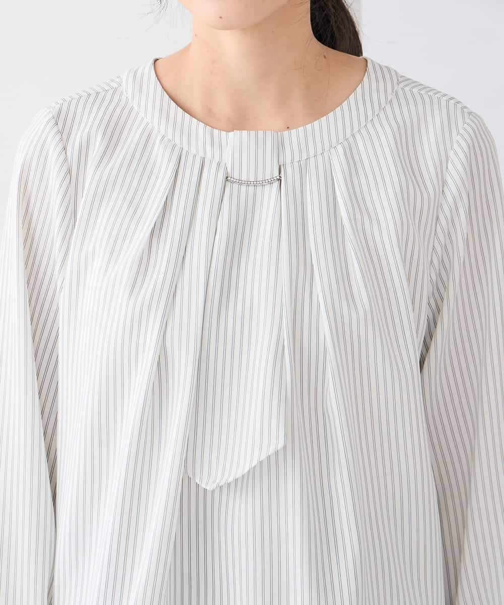 KABCD01059 a.v.v Elmi(アー・ヴェ・ヴェ) 【低身長サイズ】【洗える/ストレッチ】ボウタイメタルチャームブラウス ライトブルー