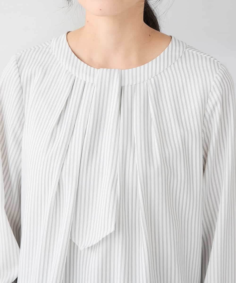 KABCD01059 a.v.v Elmi(アー・ヴェ・ヴェ) 【低身長サイズ】【洗える/ストレッチ】ボウタイメタルチャームブラウス ライトブルー