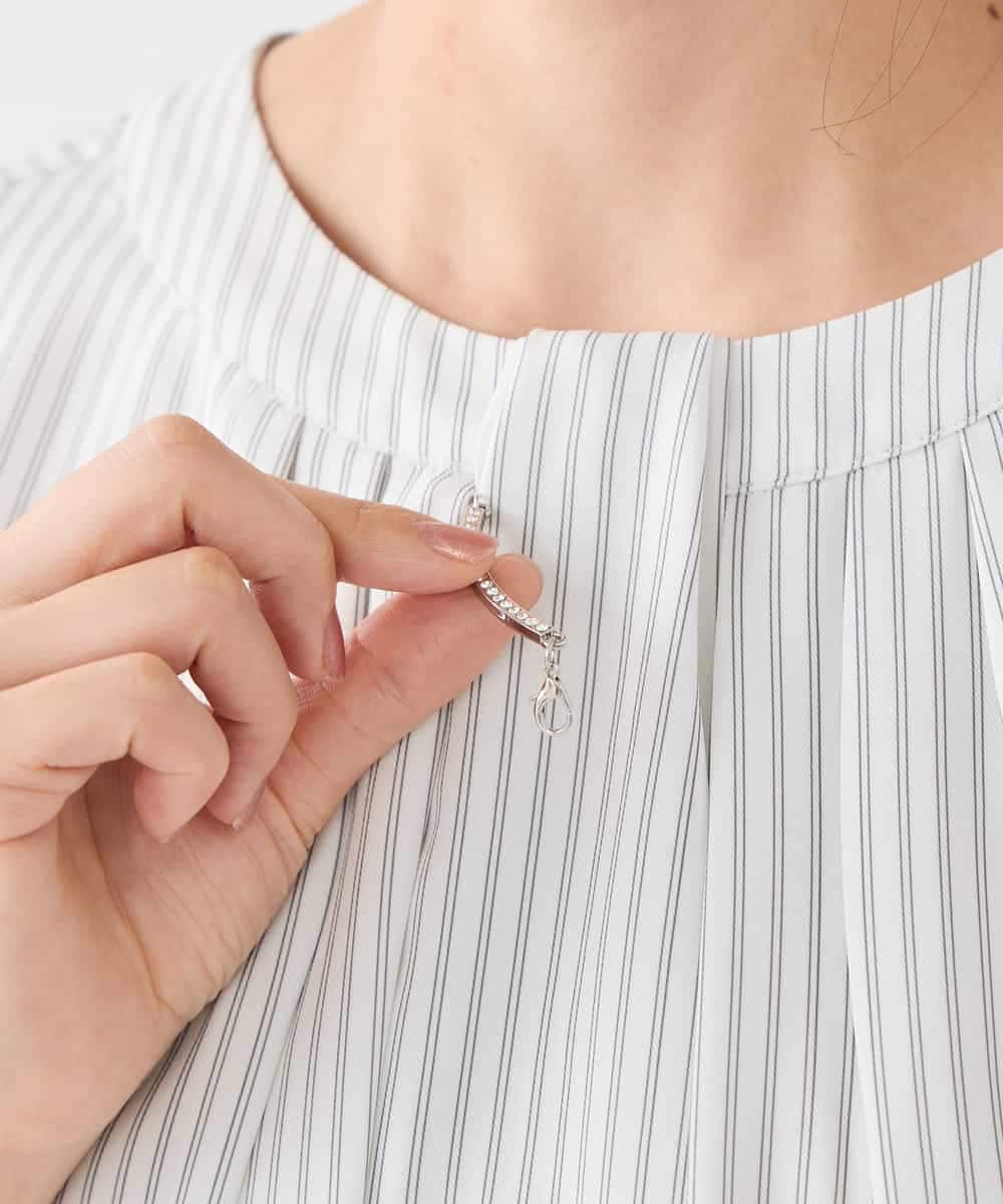 KABCD01059 a.v.v Elmi(アー・ヴェ・ヴェ) 【低身長サイズ】【洗える/ストレッチ】ボウタイメタルチャームブラウス ライトブルー