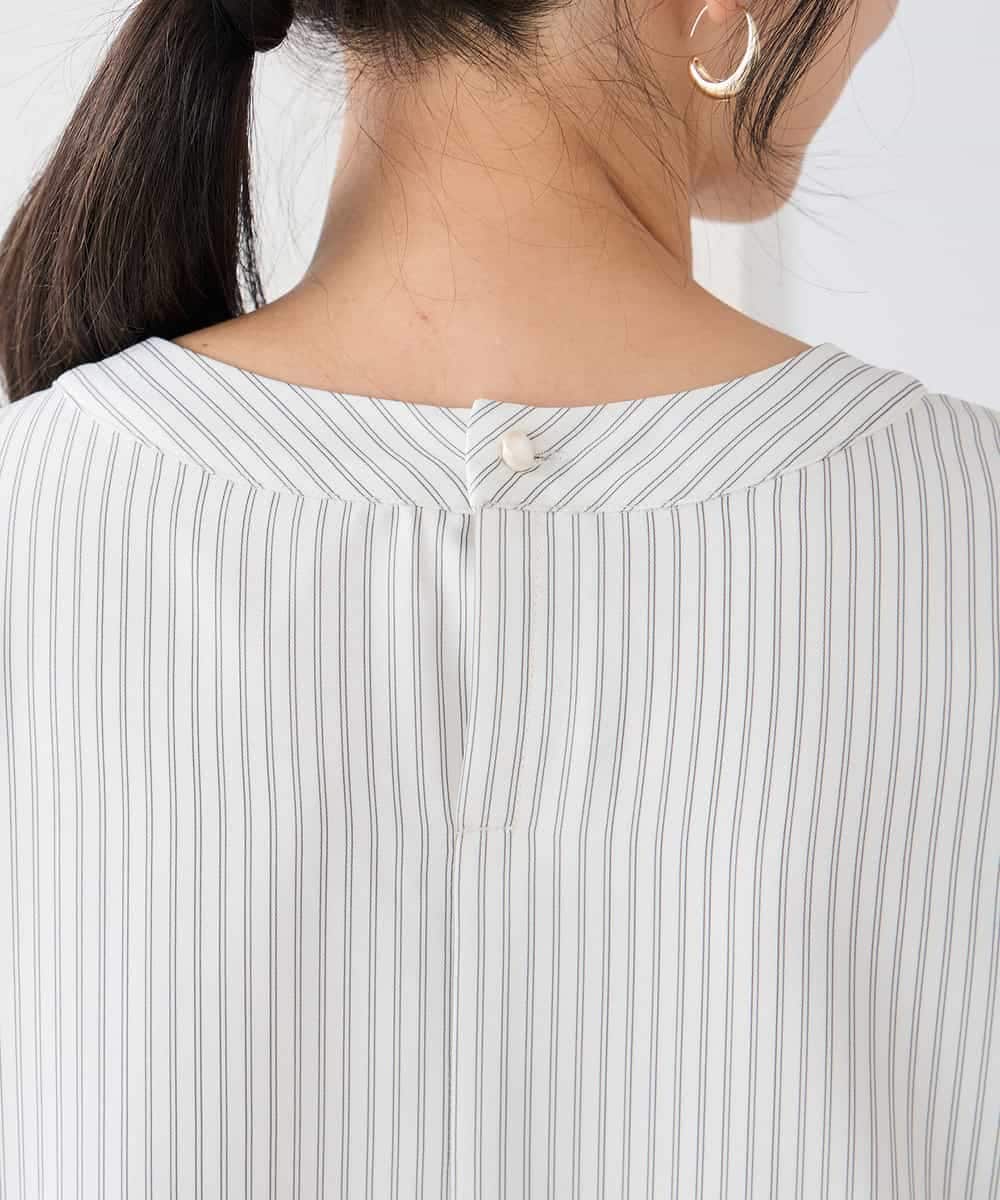 KABCD01059 a.v.v Elmi(アー・ヴェ・ヴェ) 【低身長サイズ】【洗える/ストレッチ】ボウタイメタルチャームブラウス ライトブルー