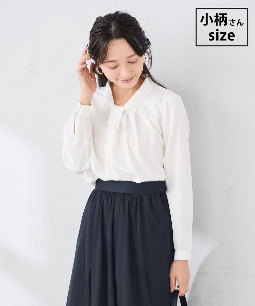 KABCD02059 a.v.v Elmi(アー・ヴェ・ヴェ) 【低身長サイズ】【洗える】ボウタイ風ブラウス ホワイト