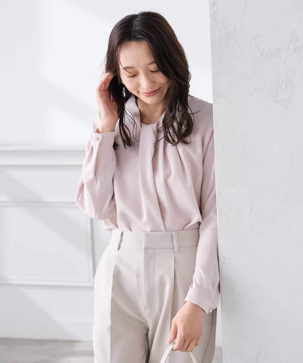 KABCD02059 a.v.v Elmi(アー・ヴェ・ヴェ) 【低身長サイズ】【洗える】ボウタイ風ブラウス ピンク