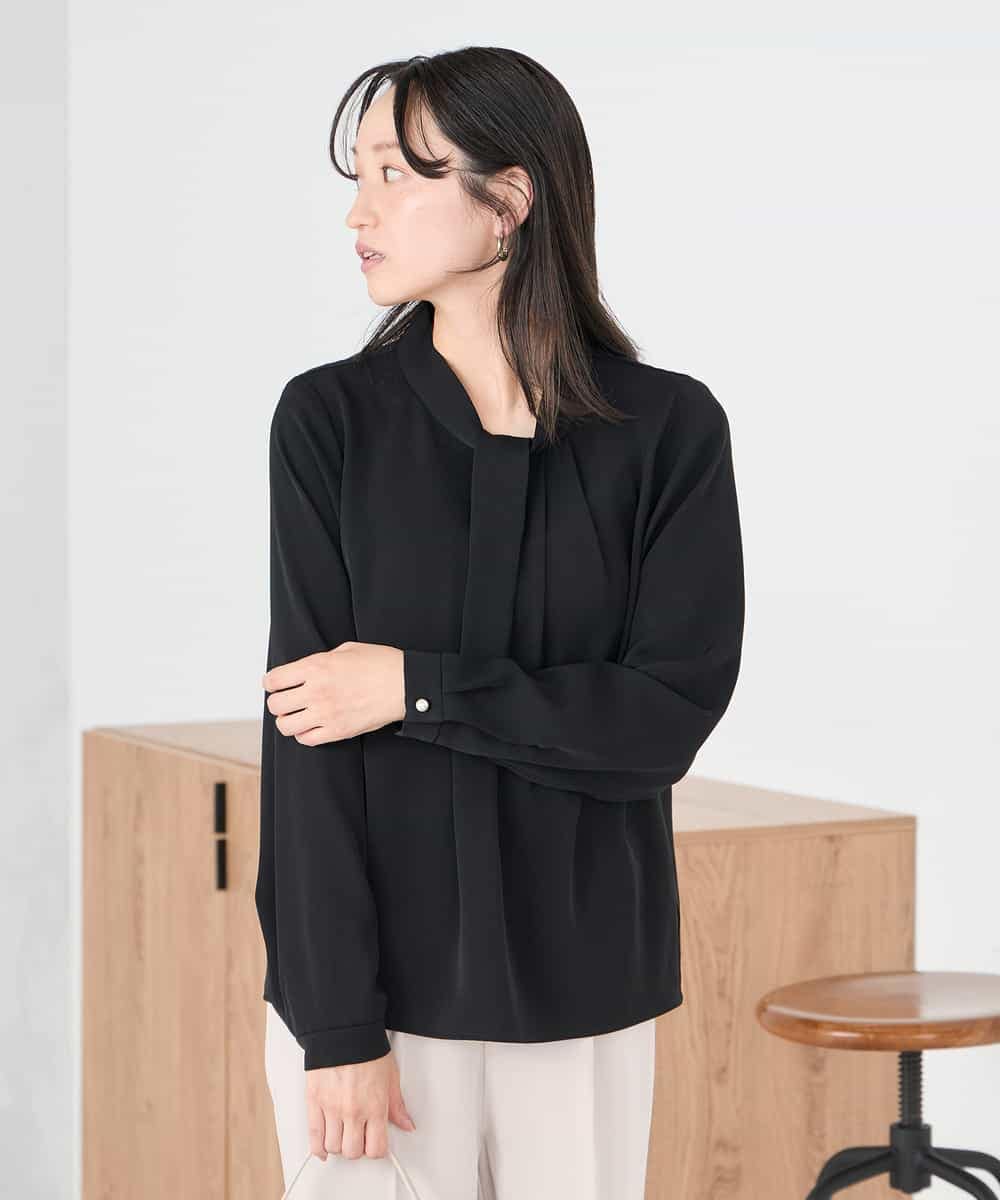 KABCD02059 a.v.v Elmi(アー・ヴェ・ヴェ) 【低身長サイズ】【洗える】ボウタイ風ブラウス ピンク