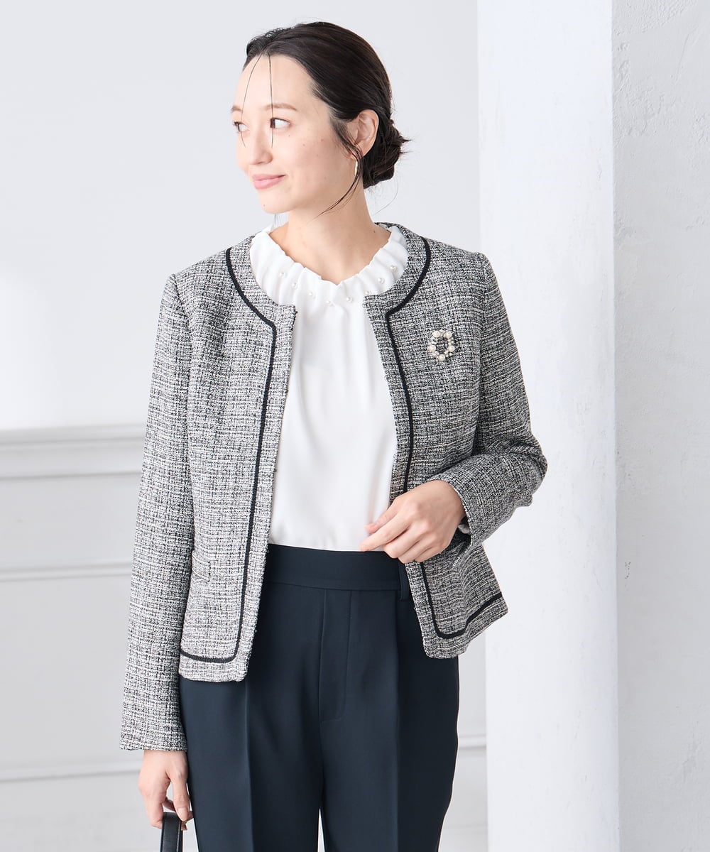 KABCD03059 a.v.v Elmi(アー・ヴェ・ヴェ) 【低身長サイズ】【洗える】タックネックブラウス ライトブルー