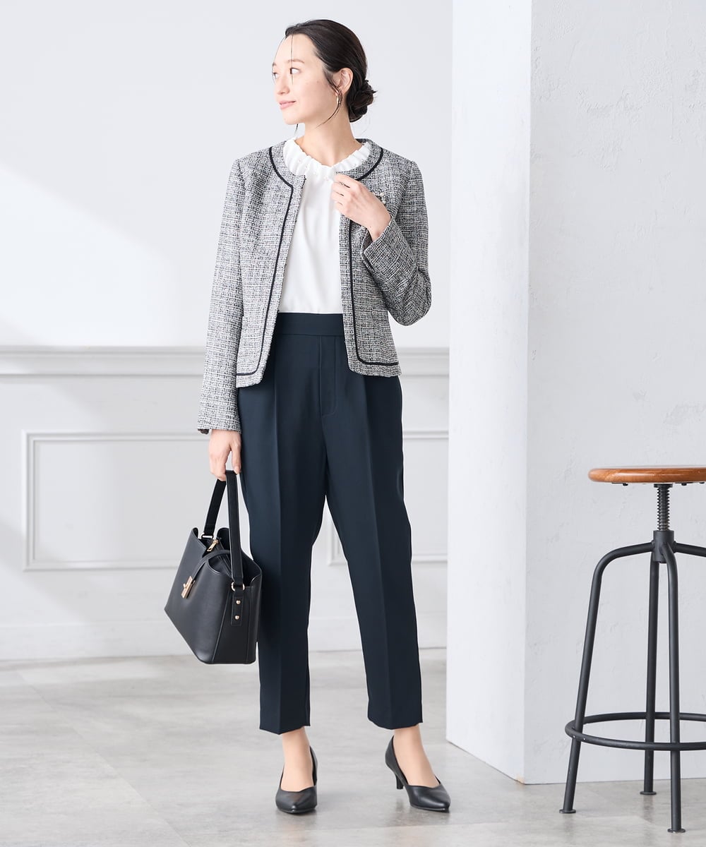 KABCD03059 a.v.v Elmi(アー・ヴェ・ヴェ) 【低身長サイズ】【洗える】タックネックブラウス ライトブルー