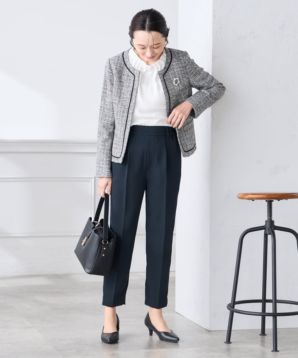 KABCD03059 a.v.v Elmi(アー・ヴェ・ヴェ) 【低身長サイズ】【洗える】タックネックブラウス ライトブルー