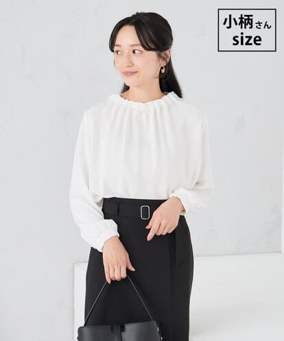 KABCD03059  【低身長サイズ】【洗える】タックネックブラウス