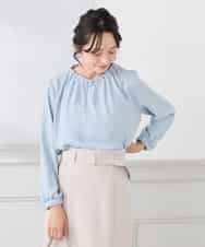 KABCD03059 a.v.v Elmi(アー・ヴェ・ヴェ) 【低身長サイズ】【洗える】タックネックブラウス ライトブルー