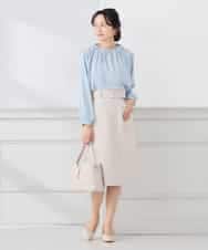 KABCD03059 a.v.v Elmi(アー・ヴェ・ヴェ) 【低身長サイズ】【洗える】タックネックブラウス ライトブルー