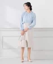 KABCD03059 a.v.v Elmi(アー・ヴェ・ヴェ) 【低身長サイズ】【洗える】タックネックブラウス ライトブルー