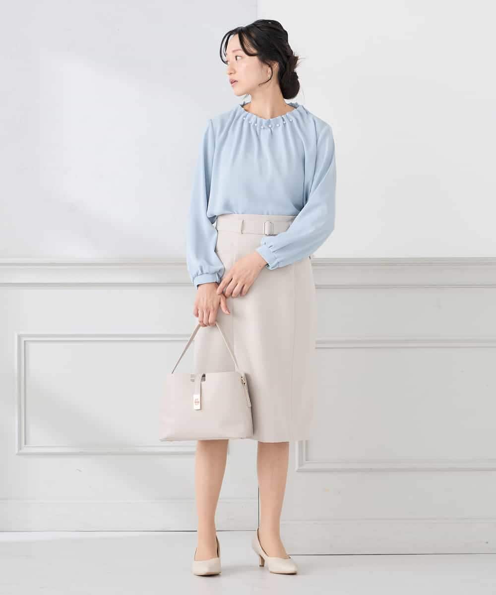 KABCD03059 a.v.v Elmi(アー・ヴェ・ヴェ) 【低身長サイズ】【洗える】タックネックブラウス ライトブルー