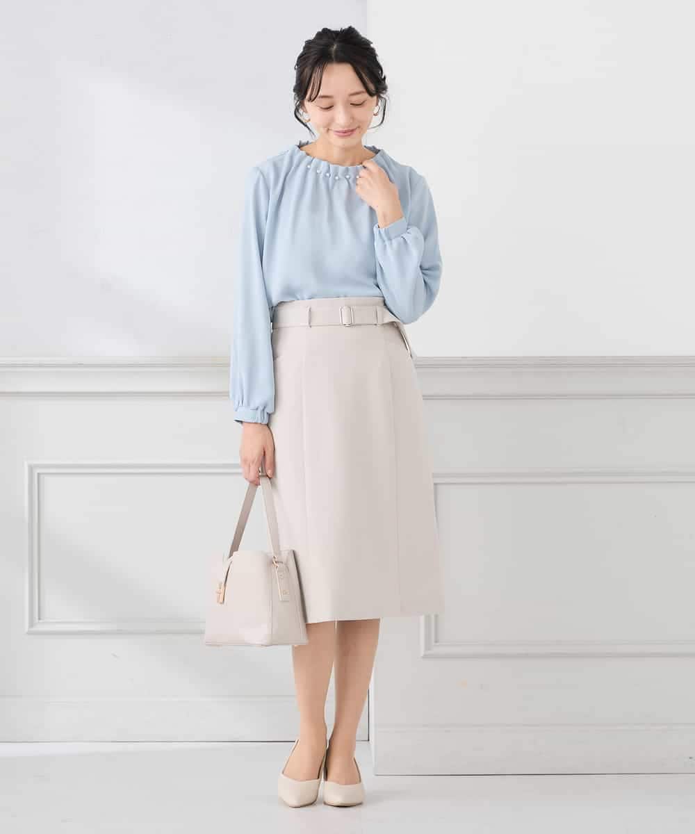 KABCD03059 a.v.v Elmi(アー・ヴェ・ヴェ) 【低身長サイズ】【洗える】タックネックブラウス ライトブルー