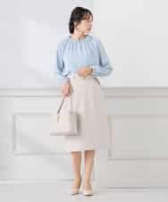 KABCD03059 a.v.v Elmi(アー・ヴェ・ヴェ) 【低身長サイズ】【洗える】タックネックブラウス ライトブルー