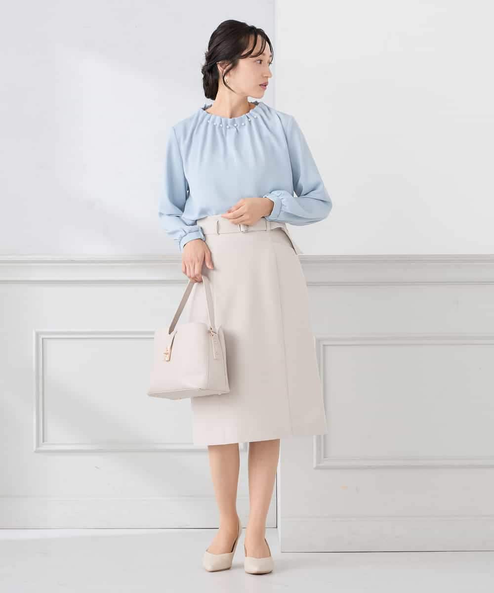 KABCD03059 a.v.v Elmi(アー・ヴェ・ヴェ) 【低身長サイズ】【洗える】タックネックブラウス ライトブルー